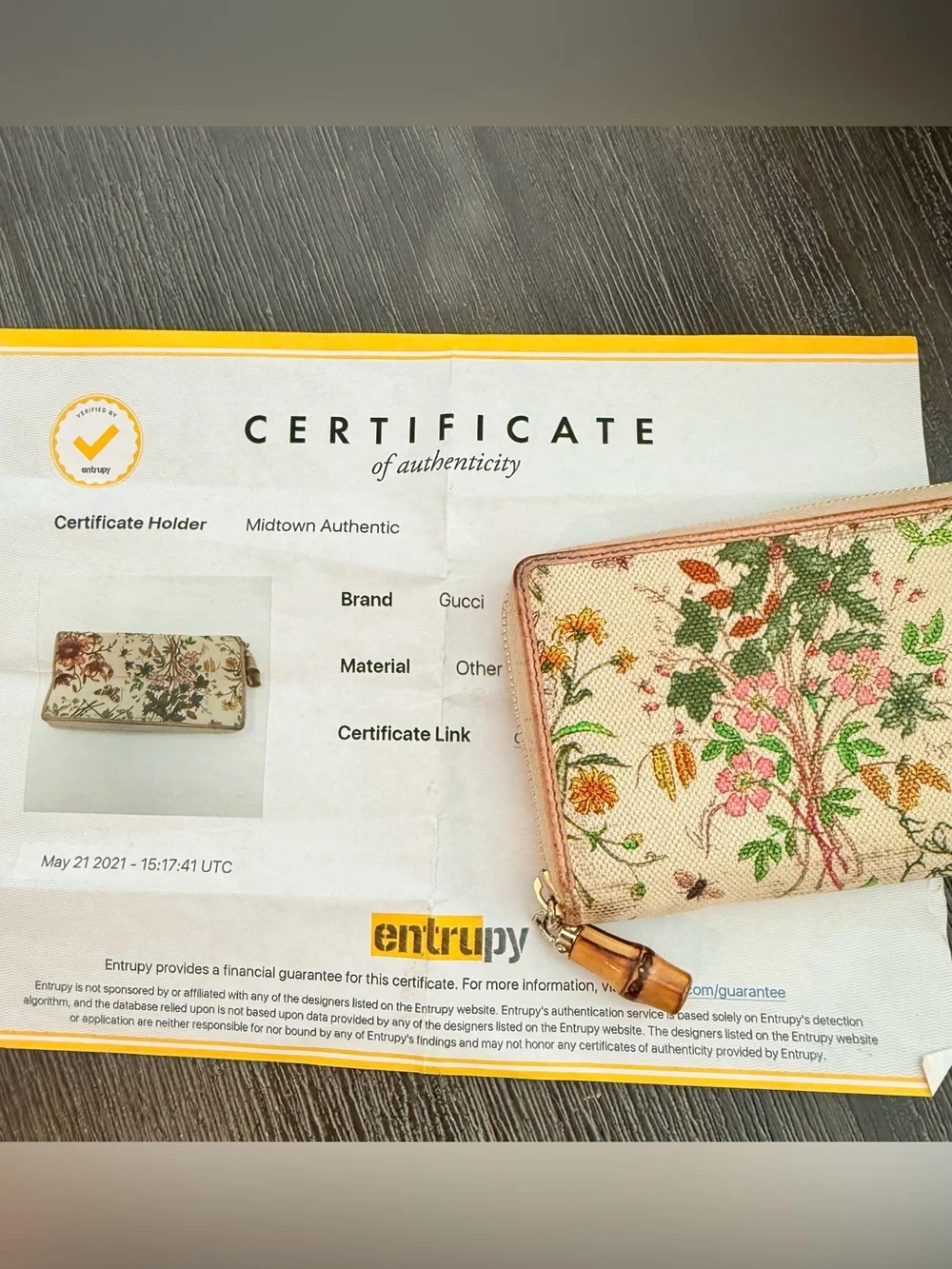 Gucci Beige Floral Zip Wallet with Multicolor Blooms